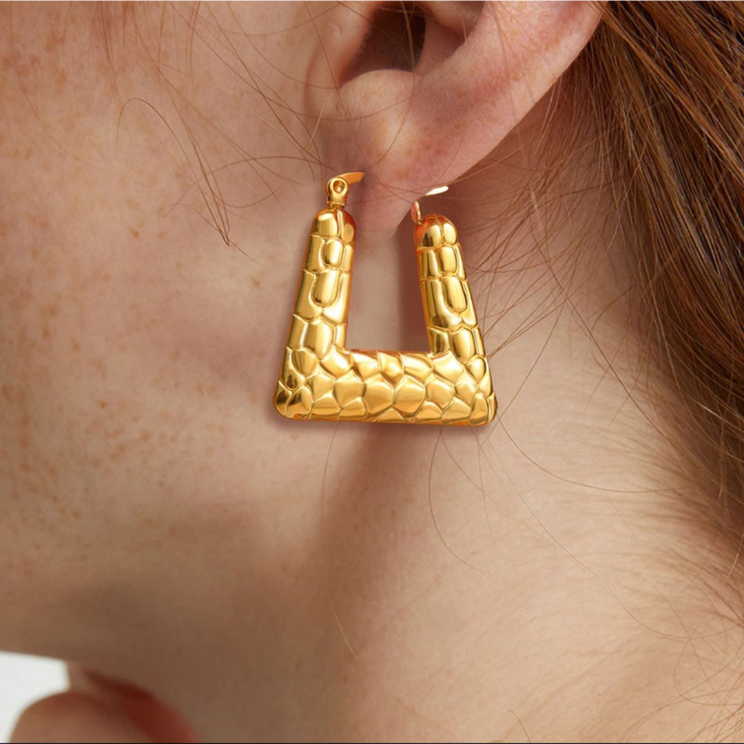 Harper | Gold Plated Chunky Vintage Ear Buckle Hoop Earrings