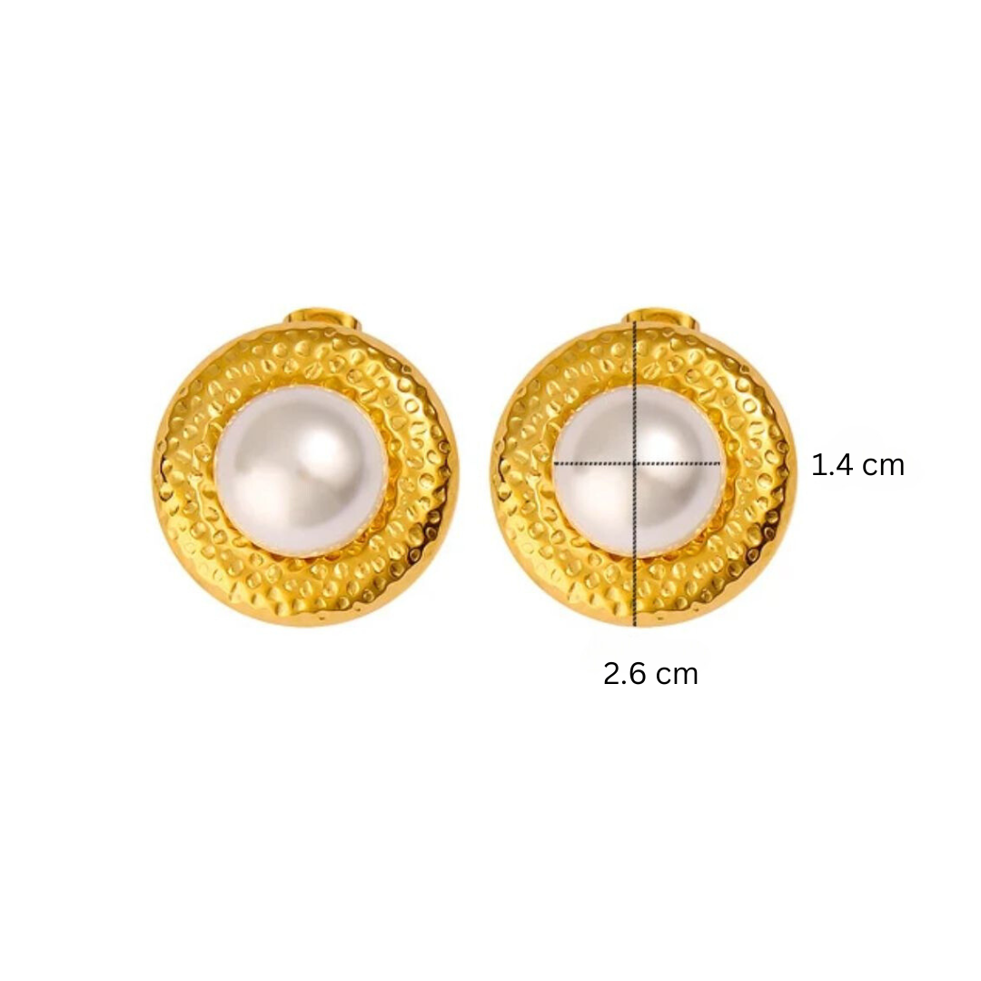 Nerina | Gold Plated Pearl Round Nest Stud Earrings