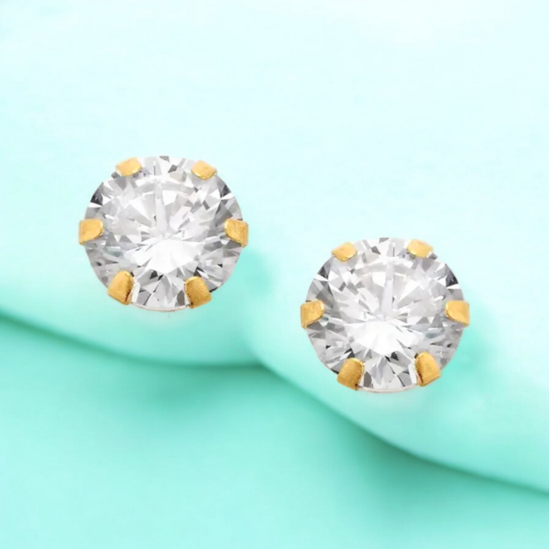 Rya | Gold Plated Diamond Cut Cubic Zirconia Stud Earrings