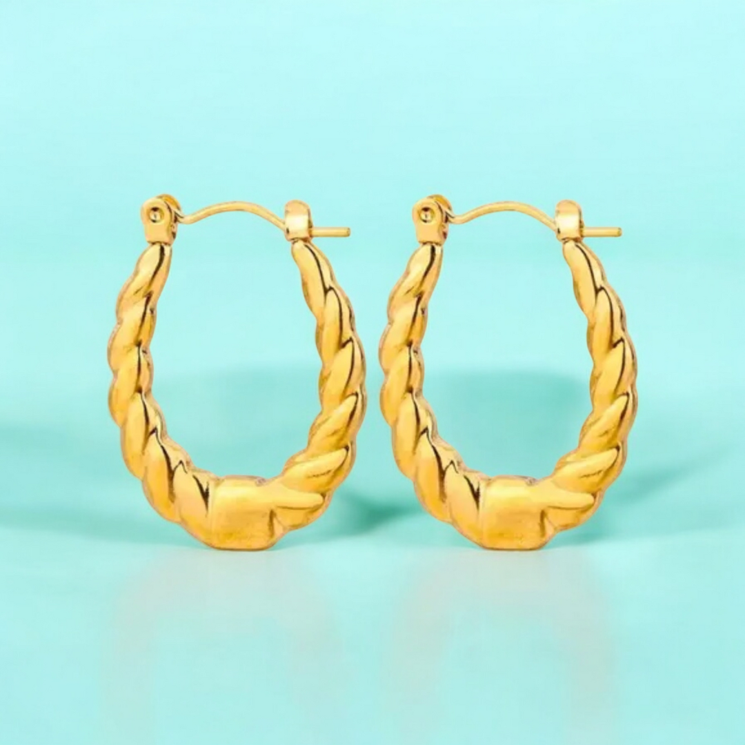 Amoret | Gold Plated Twisted Oval Hoop Earrings