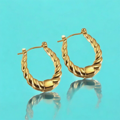 Amoret | Gold Plated Twisted Oval Hoop Earrings