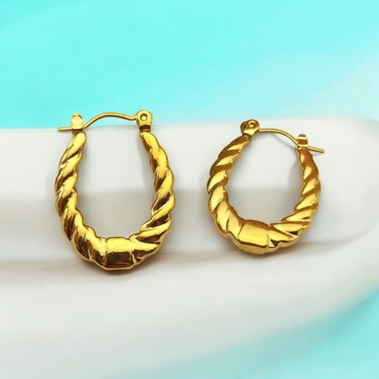 Amoret | Gold Plated Twisted Oval Hoop Earrings