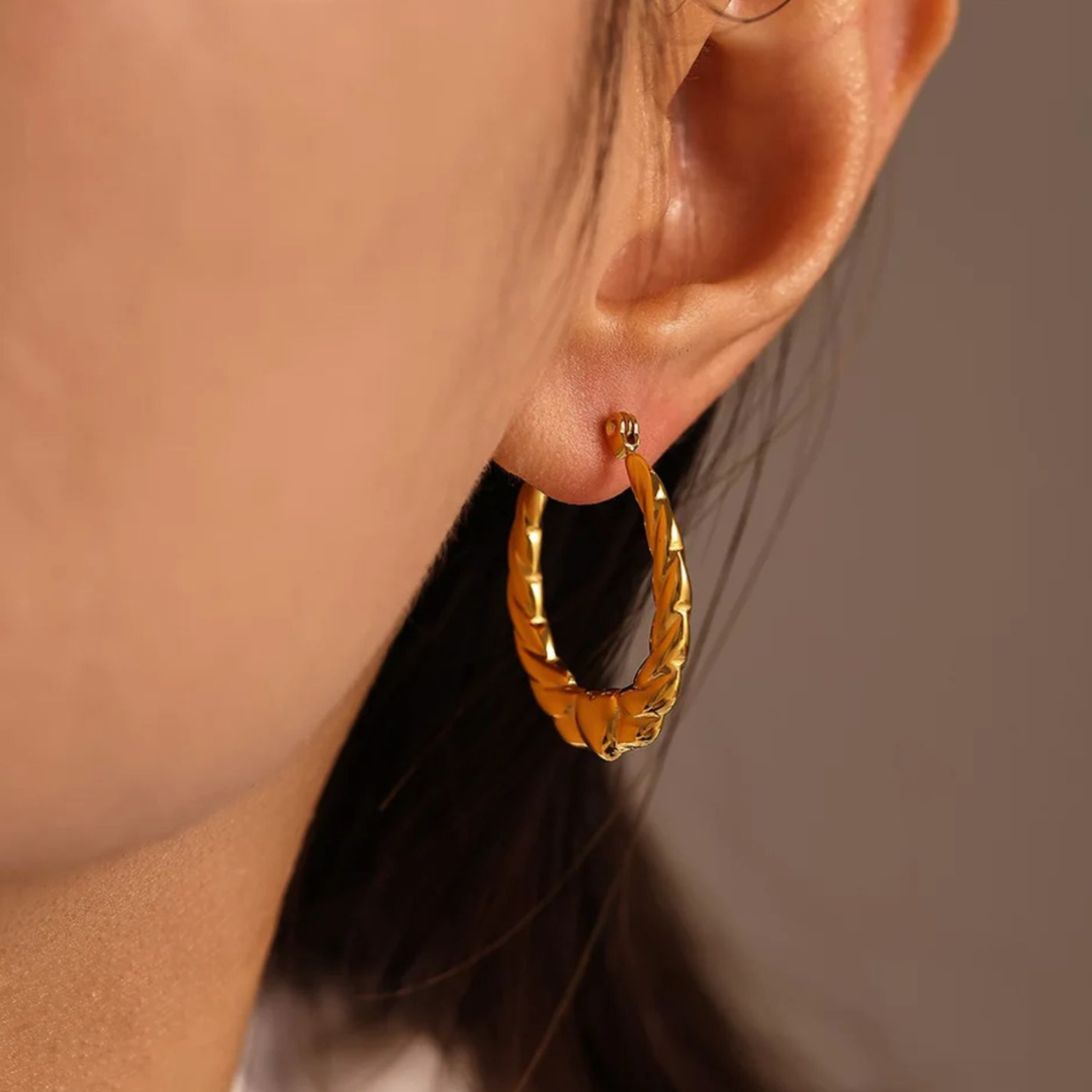 Amoret | Gold Plated Twisted Oval Hoop Earrings