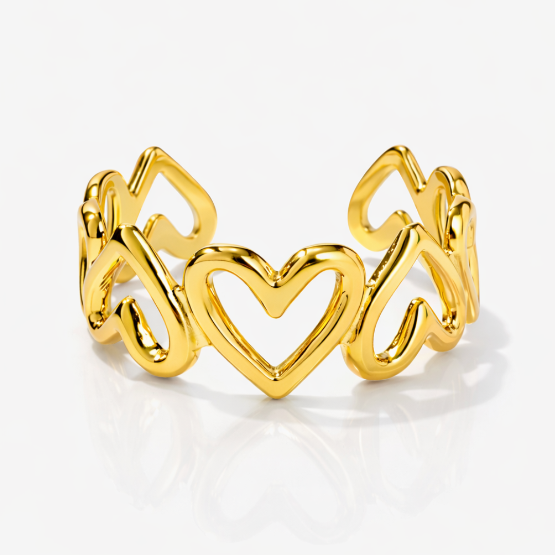 Jade | Gold Plated Hollow Heart Resizable Ring