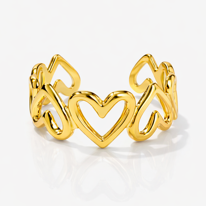 Jade | Gold Plated Hollow Heart Resizable Ring