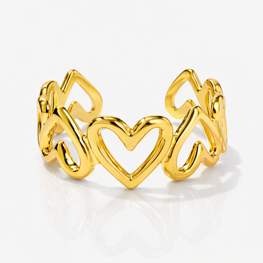 Jade | Gold Plated Hollow Heart Resizable Ring