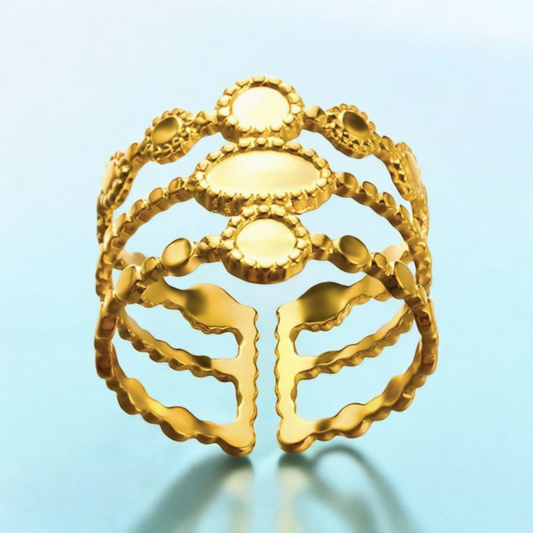 Ruby | Gold-Plated Layered Boho Vintage Cuff Resizable Ring