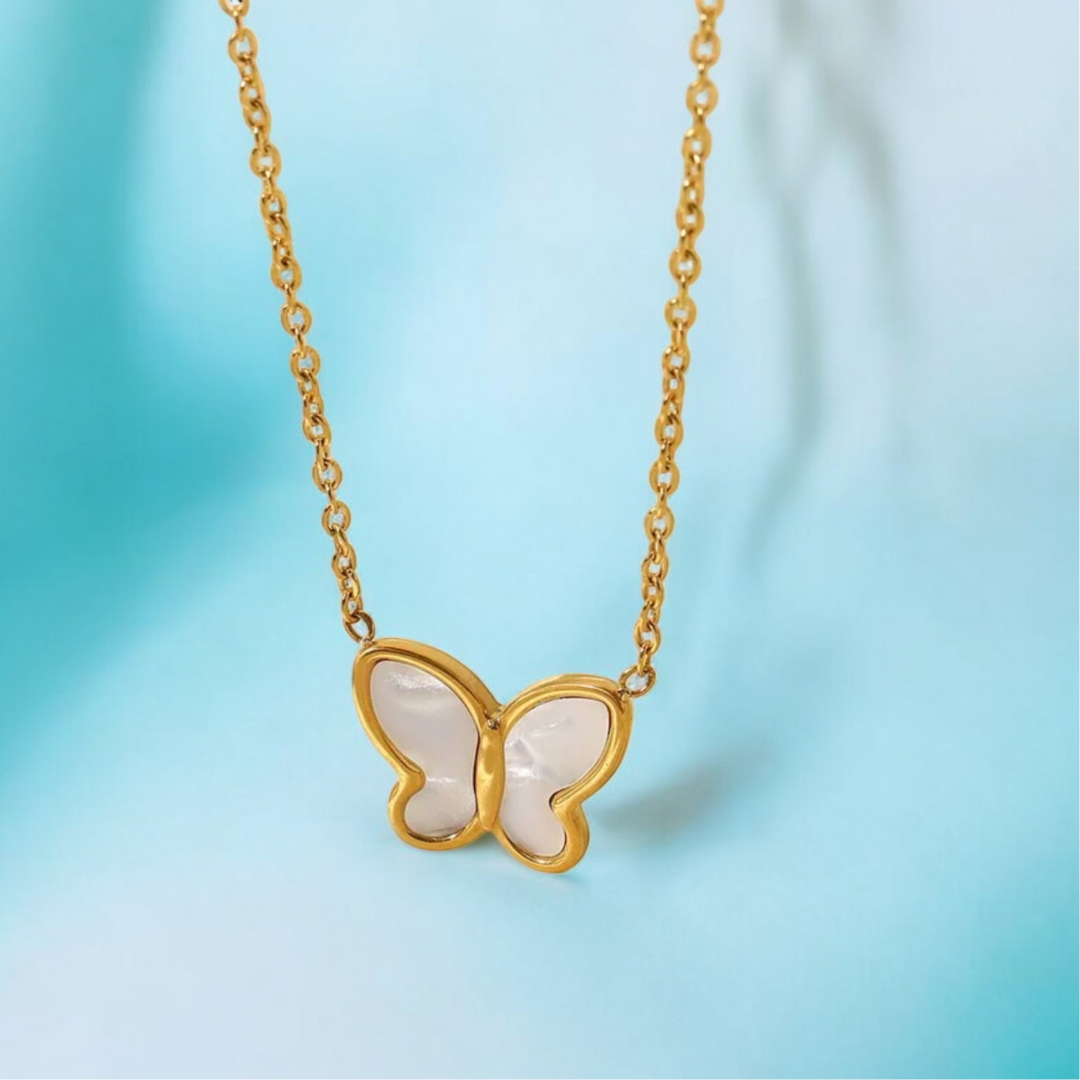 Zivah | Gold Plated Shell Filled Butterfly Pendant Necklace