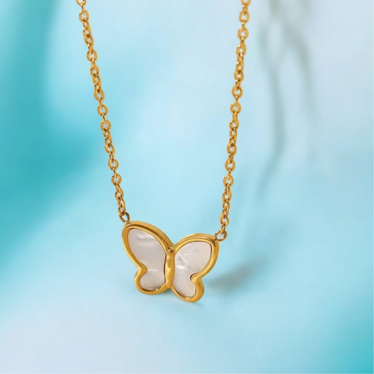 Zivah | Gold Plated Shell Filled Butterfly Pendant Necklace