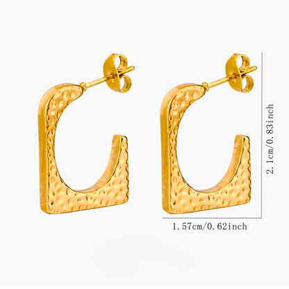 Ellie | Gold Plated Hammered Square Dangle Hoop Earrings