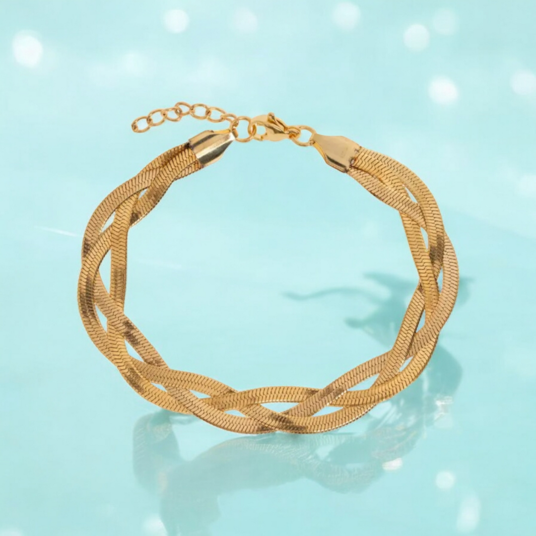 Alexandra | Gold and Tri-Color Plated Braided Weaved Snake Chain Bracelet