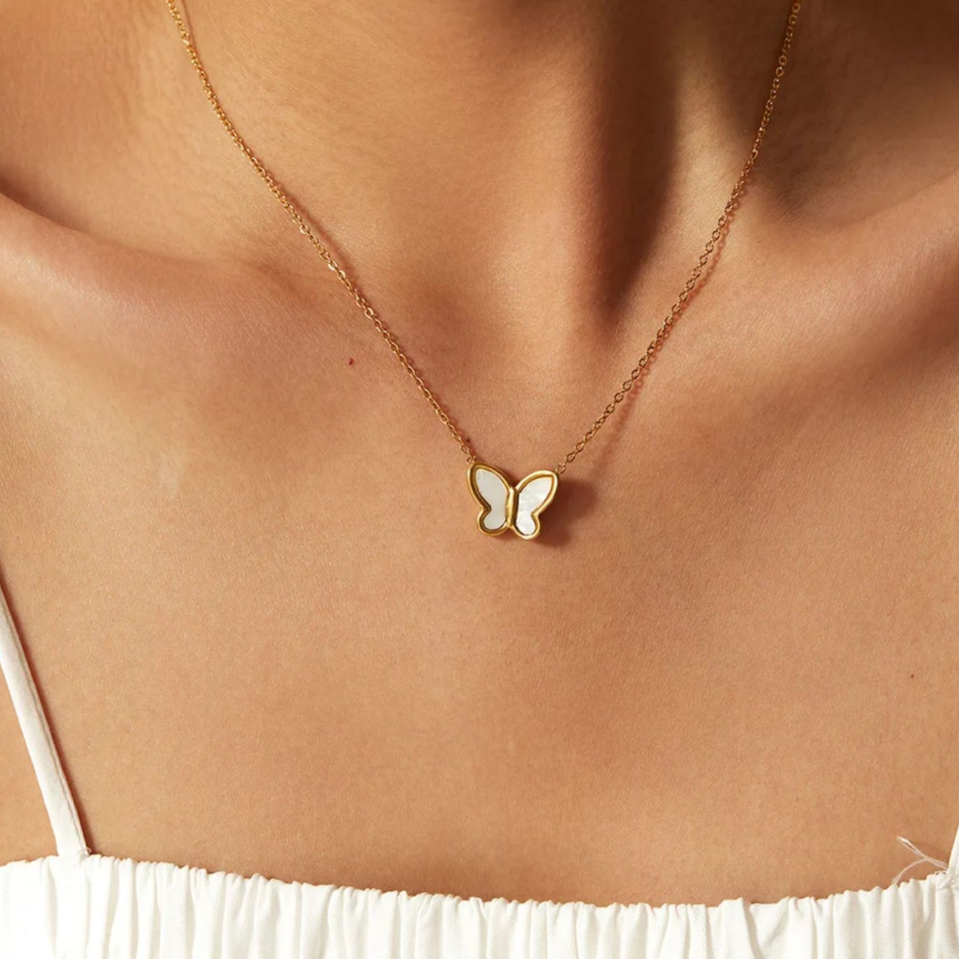 Zivah | Gold Plated Shell Filled Butterfly Pendant Necklace