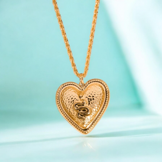 Corine | Gold Plated Chunky Heart Snake Chain Necklace