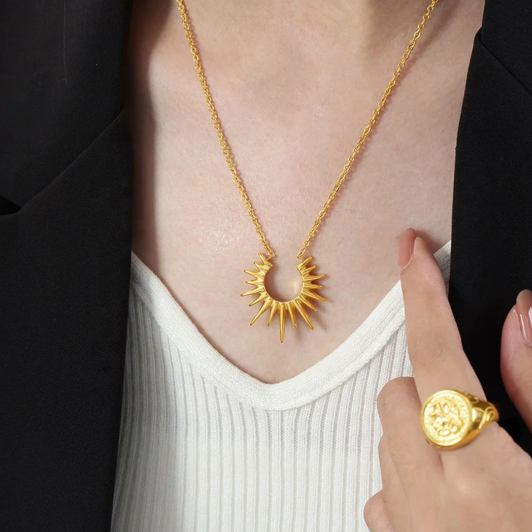 Rhianne | Gold Plated Sunflower Sun Pendant Necklace