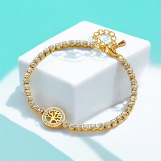 Eira | Gold Plated Tree of Life Zircon Bracelet