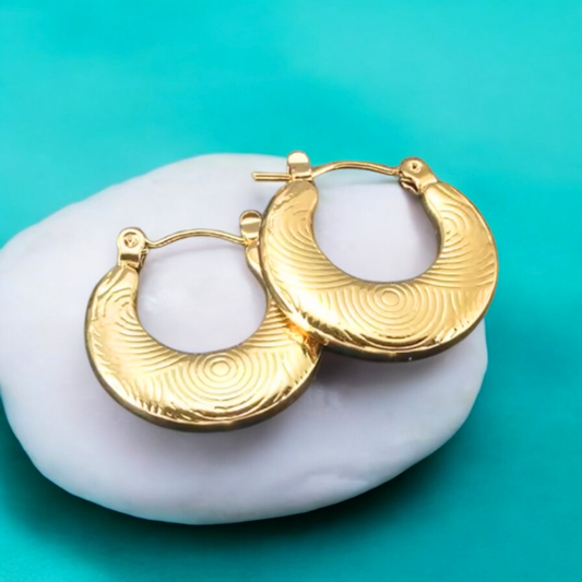 Tilly | Gold Plated Circular Flat Embossed Hoop Earrings