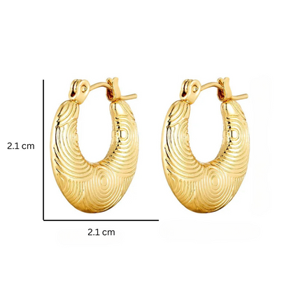 Tilly | 18K Gold Plated Circular Flat Embossed Hoop Waterproof Earrings