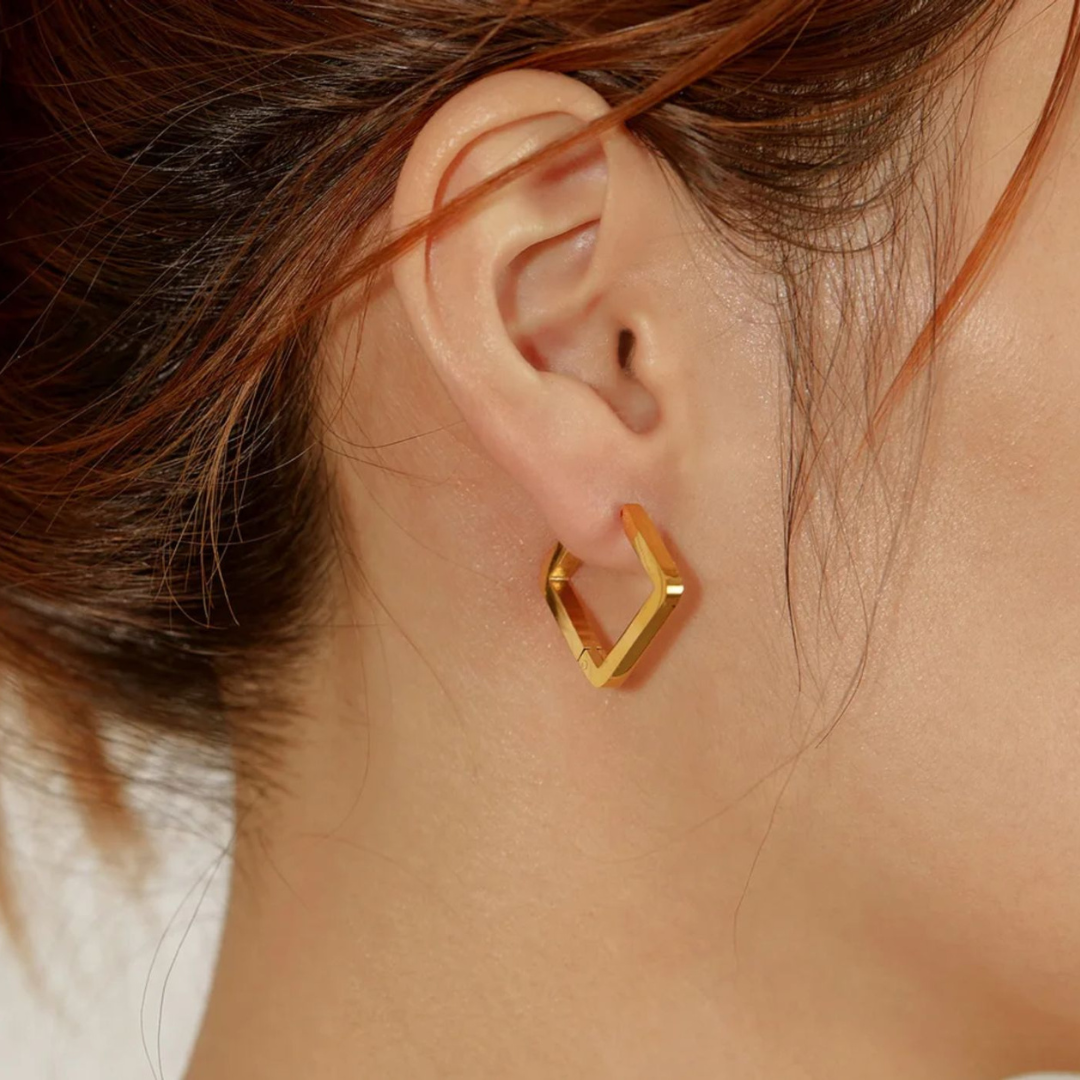 Juliette | Rose Gold Plated Square Geometric Hoop Earrings