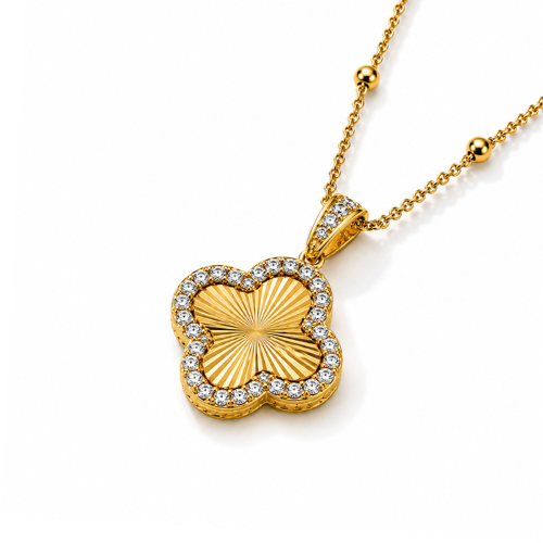 Andrea | Gold Plated Textured Four-Leaf Clover Necklace