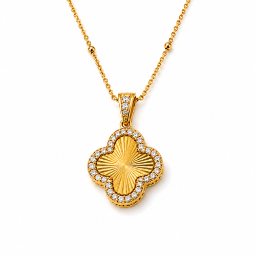 Andrea | Gold Plated Textured Four-Leaf Clover Necklace