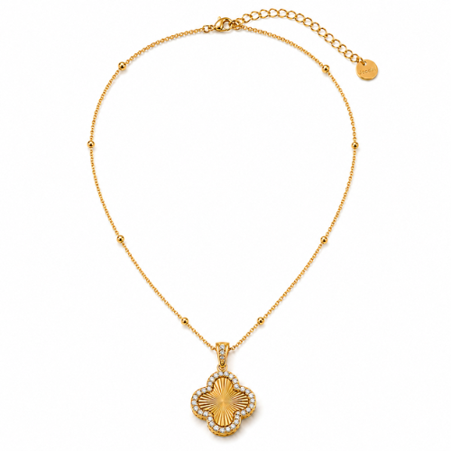 Andrea | Gold Plated Textured Four-Leaf Clover Necklace