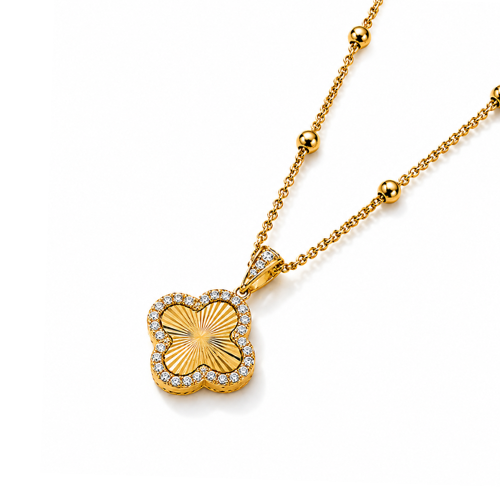 Andrea | Gold Plated Textured Four-Leaf Clover Necklace