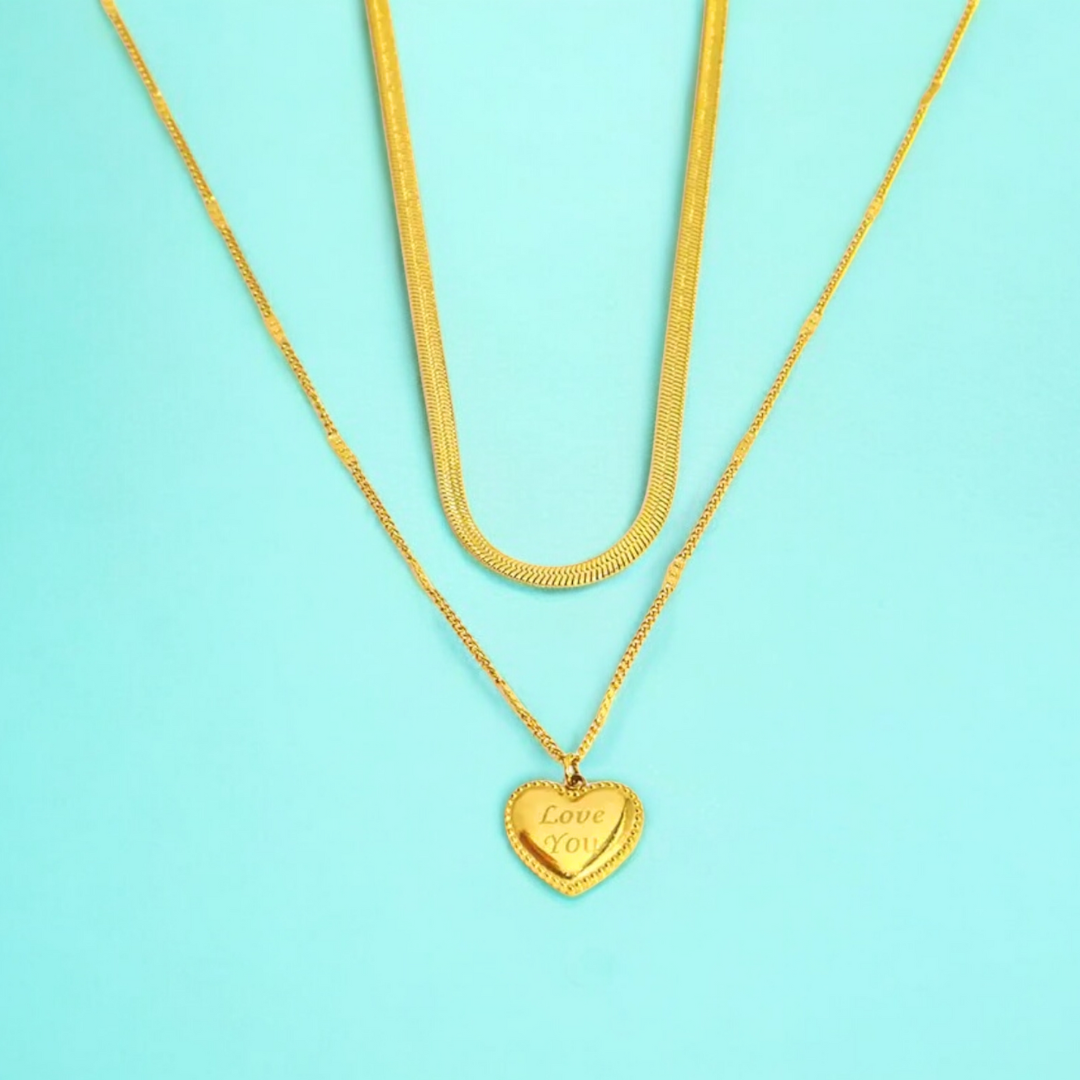 No tarnish, waterproof Ariat Double Layer Heart Necklace. Jooelri London's 18K gold plated stainless steel, gym-proof, stylish. Free shipping!