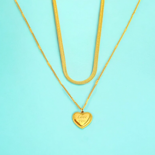 No tarnish, waterproof Ariat Double Layer Heart Necklace. Jooelri London's 18K gold plated stainless steel, gym-proof, stylish. Free shipping!