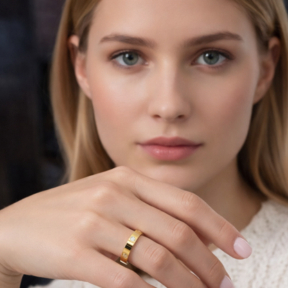 Samira | Gold Plated Circular Inlaid Zircon Waterproof Ring