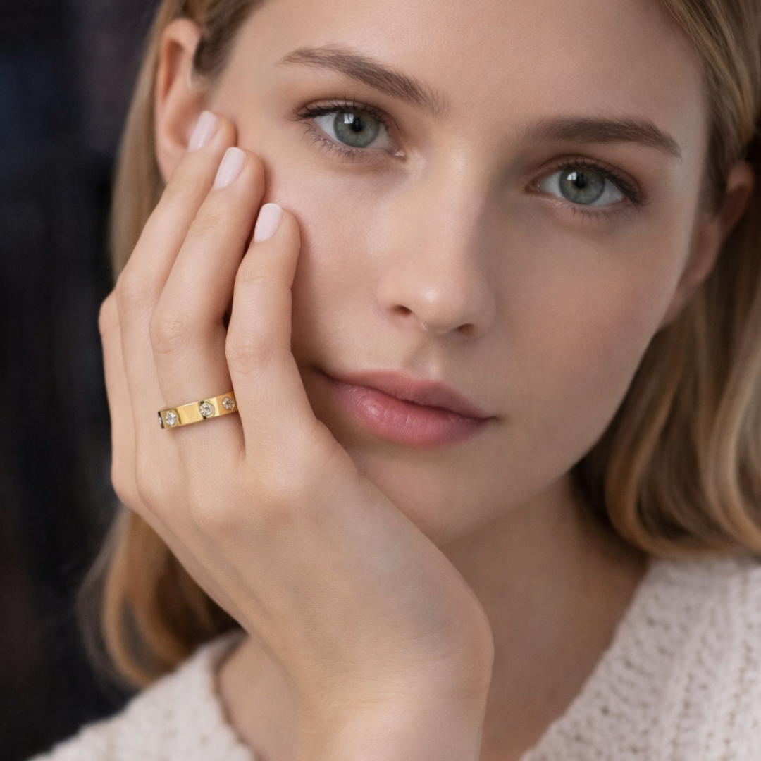 Samira | Gold Plated Circular Inlaid Zircon Waterproof Ring