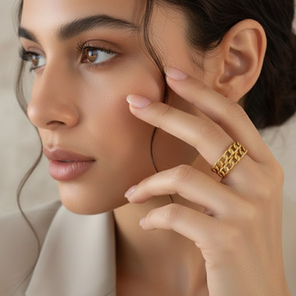 Georgina | Gold Plated Double Layered Braided Chain Resizable Ring