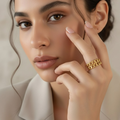 Georgina | Gold Plated Double Layered Braided Chain Resizable Ring