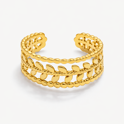 Augustine | Gold Plated Hollow Leaf Resizable Ring