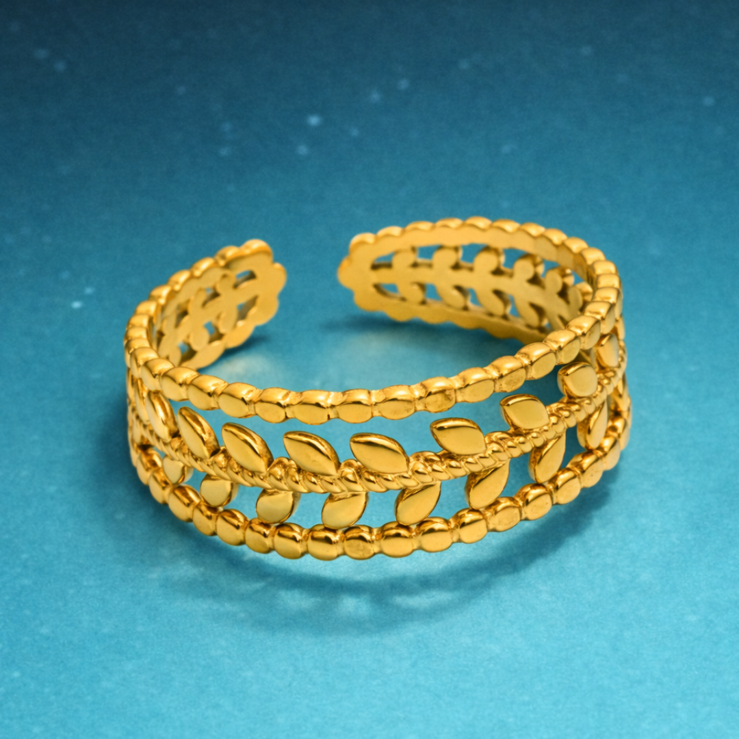 Augustine | Gold Plated Hollow Leaf Resizable Ring