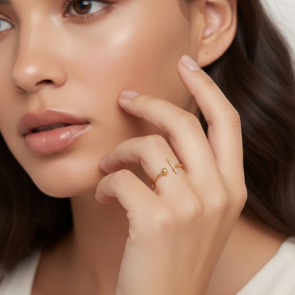 Melissa | Gold & Silver-Plated T-Bar and Ball Resizable Ring
