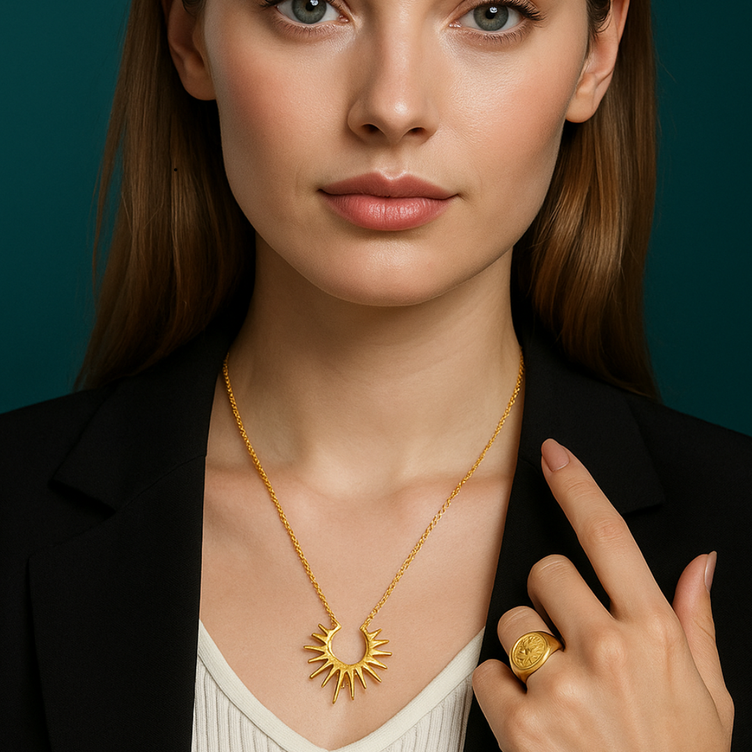 Rhianne | Gold (18K) Plated Sunflower Sun Pendant Waterproof Necklace