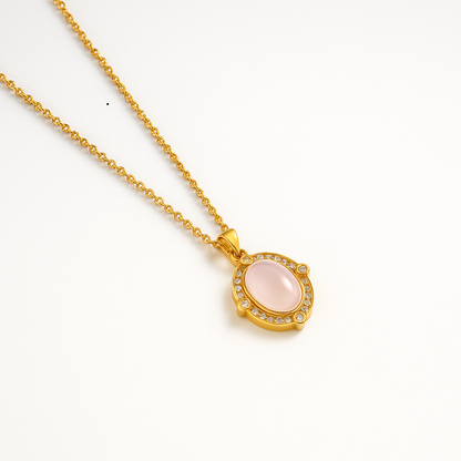 Freya | Gold (18K) Plated Oval White Shell Zircon Pendant Waterproof Necklace