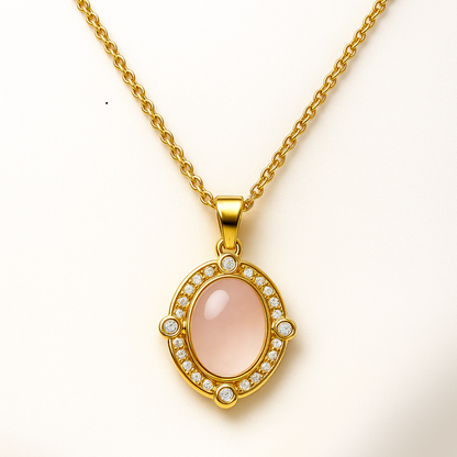 Freya | Gold (18K) Plated Oval White Shell Zircon Pendant Waterproof Necklace