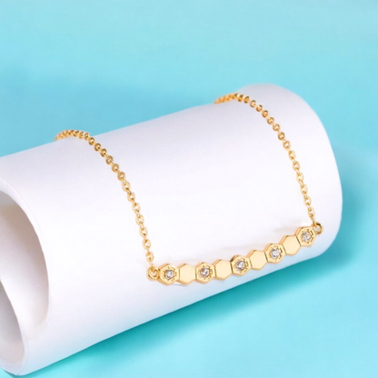 No tarnish, waterproof Beth Honeycomb Necklace. Jooelri London's 18K gold & rose gold plated stainless steel, gym-proof, stylish. Free shipping!