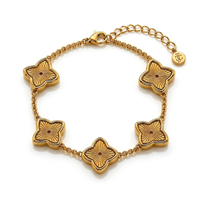 Bianca | Gold Plated Textured Four-Leaf Clover Bracelet