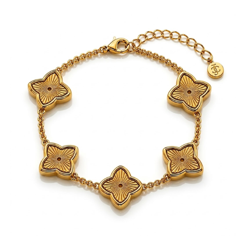 Bianca | Gold Plated Textured Four-Leaf Clover Bracelet