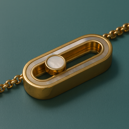Sandra | Gold Plated Sliding Ball Uno Geometric Necklace