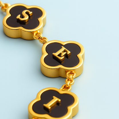 Personalised Clover Name Necklace, 18K Gold Plated Four-Leaf Pendant Waterproof