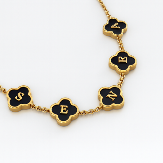 Personalised Clover Name Necklace, 18K Gold Plated Four-Leaf Pendant Waterproof