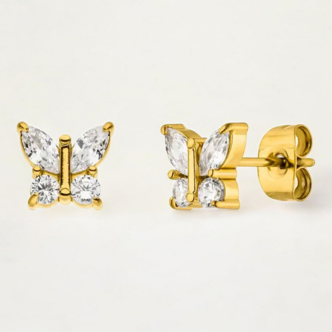 Crystal | 18K Gold-Plated Butterfly Stud Waterproof Earrings