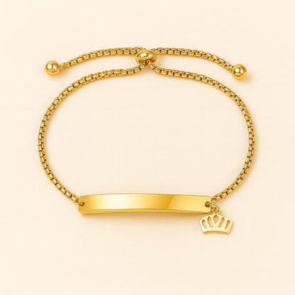Camilia | Gold Plated Crown Charm Curved Strip Adjustable Bracelet