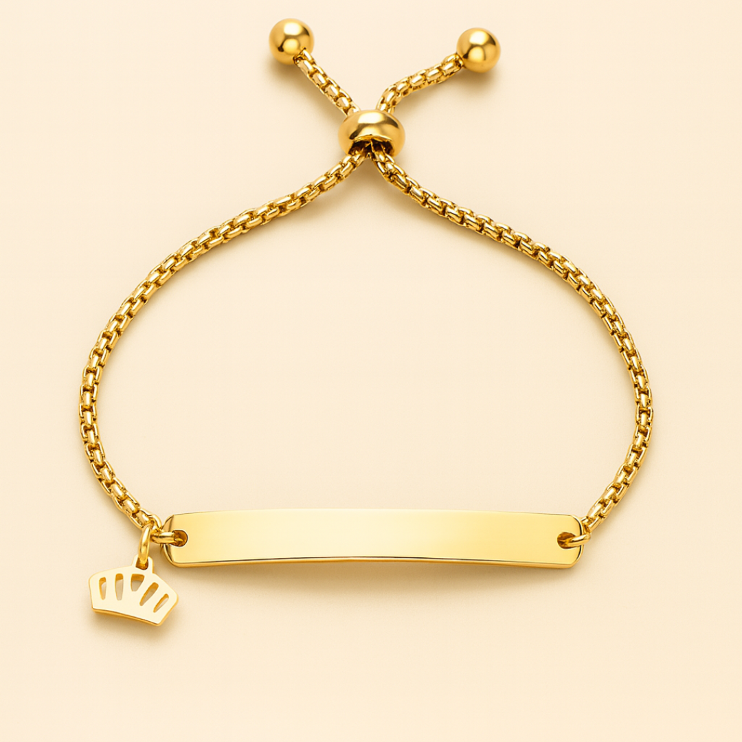 Camilia | Gold Plated Crown Charm Curved Strip Adjustable Bracelet