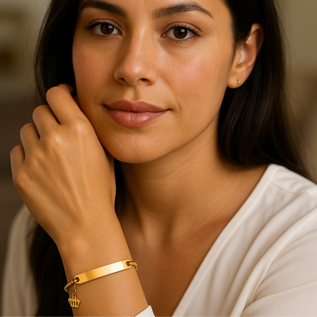Camilia | Gold Plated Crown Charm Curved Strip Adjustable Bracelet