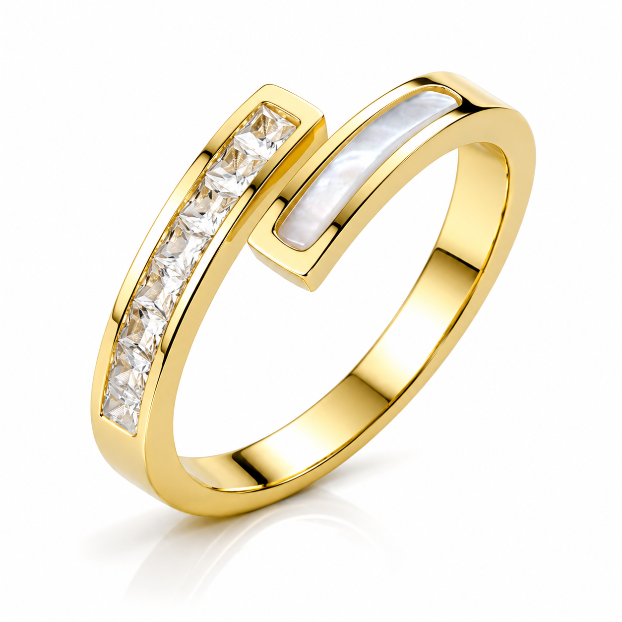 Ambrosia I Gold Plated Celestia Zircon & Shell Ring