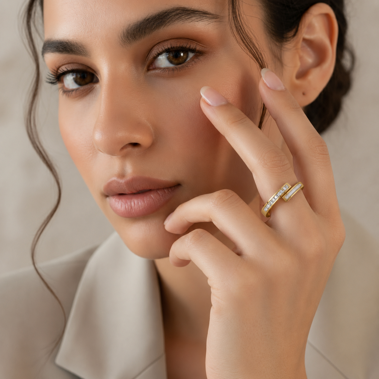 Ambrosia I Gold Plated Celestia Zircon & Shell Ring